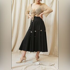 Vintage Black Western Style Full Skirt with Bolo Detail 27in Waist